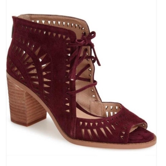 Vince Camuto Burgundy Cutout Heeled Boots - Picture 1 of 6